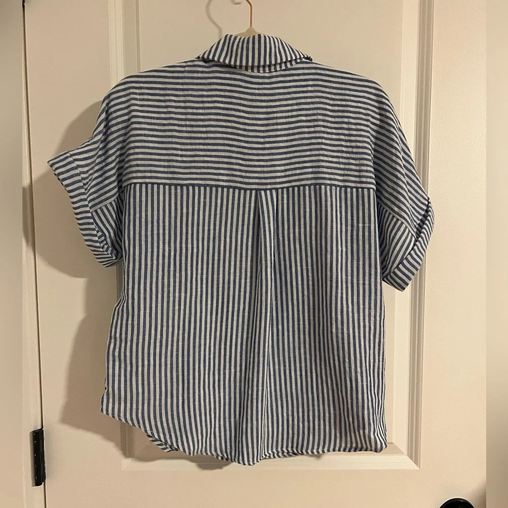 Navy and White Striped Button-Up shirt - Picture 2 of 7